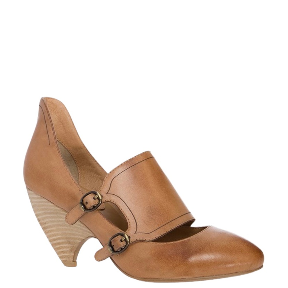 Max Studio Beau Tobacco Brown Leather Pump Cushioned Insole Monk Straps